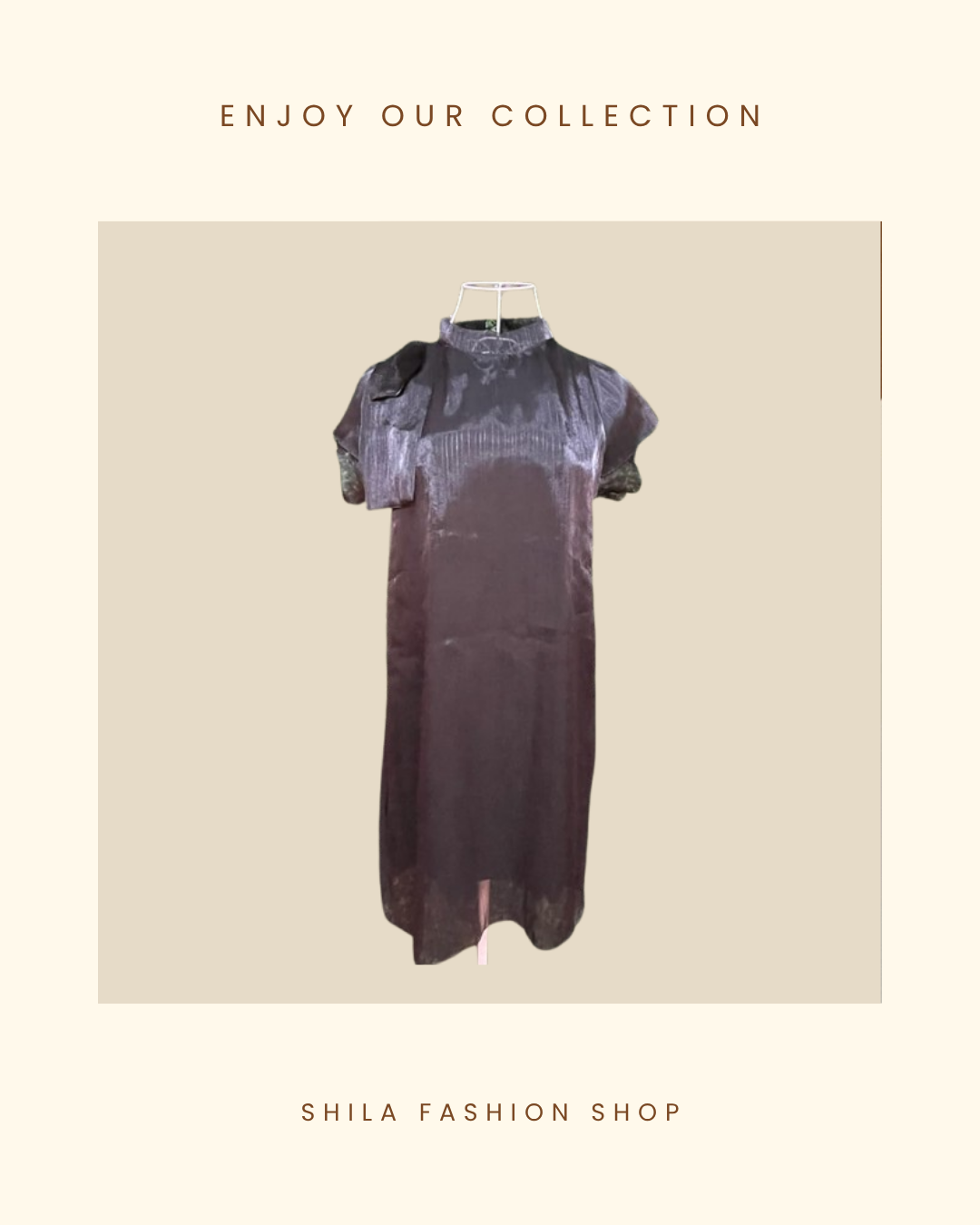High-Neck Shimmer Satin Dress