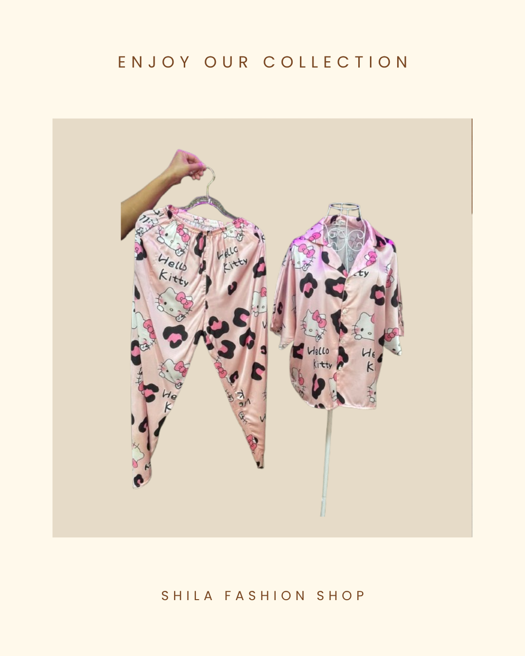 Hello Kitty Leopard Pink Satin Pajamas Set
